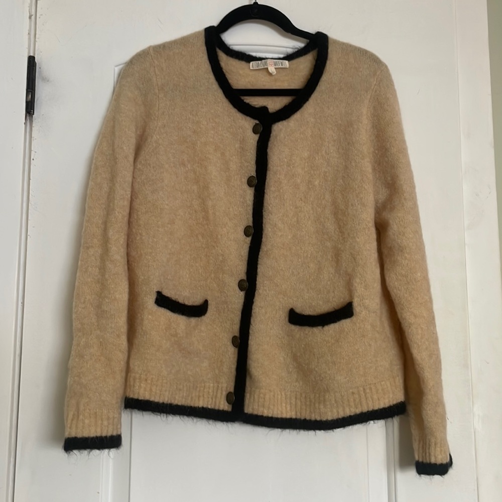 Madewell Cream & Black Trim Fuzzy Cardigan